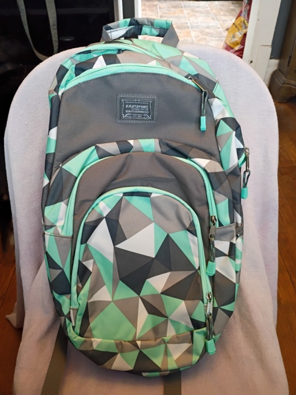 Eastsport Backpack in Mint Green & Gray Geometric Print